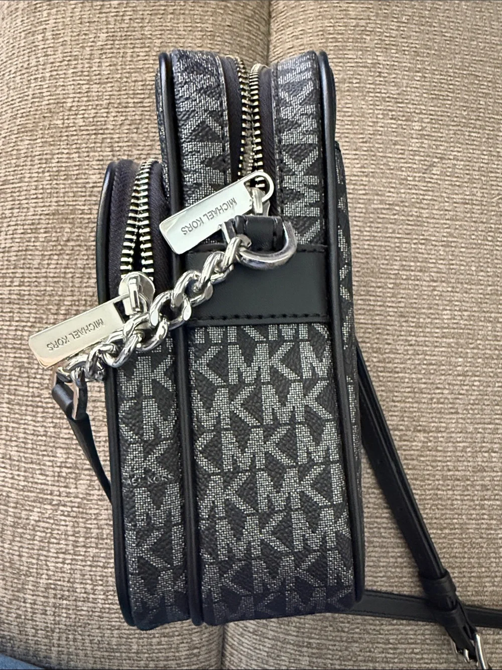 Michael Kors Black Logo Belt Bag with Silver Hardware